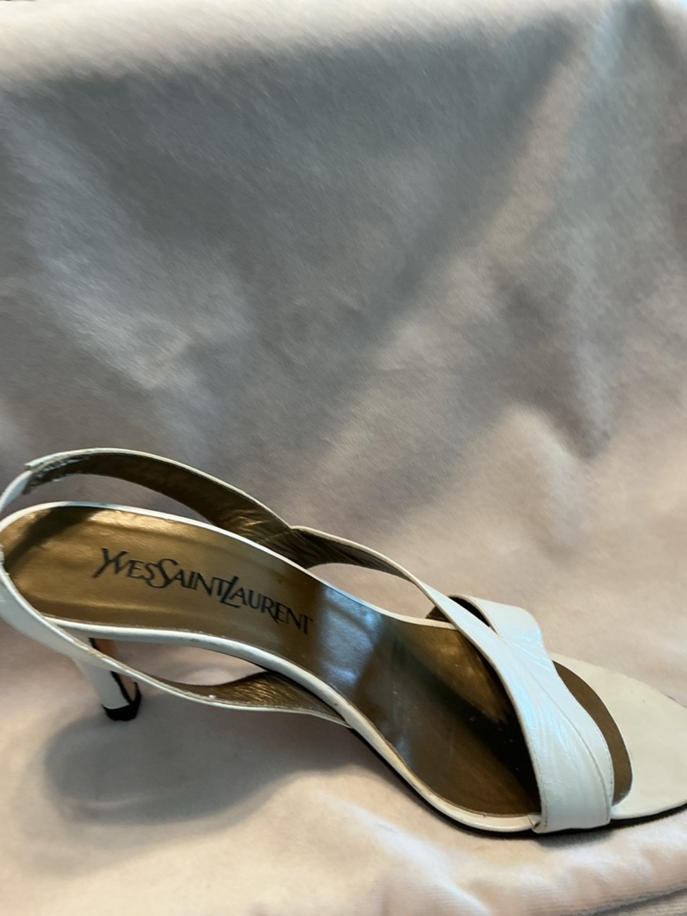 YSL Sling Back White Leather 3” Heels Sz 6.5